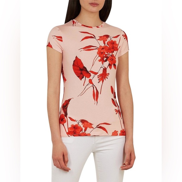 TED BAKER Women's Dillia Fantasia Fitted T-Shirt - Pink/ Red, Small [1] - Picture 1 of 5